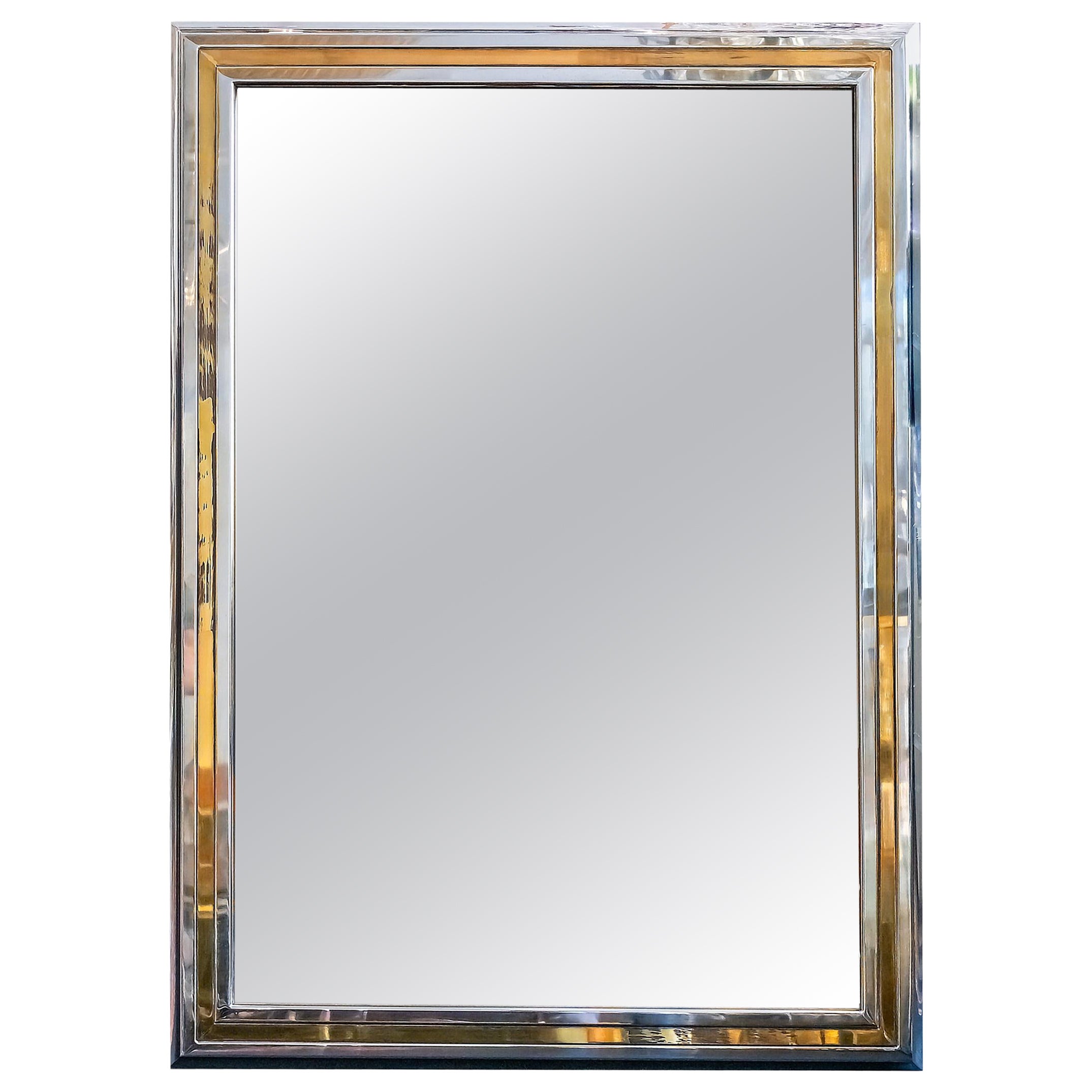Modern Brass and Chrome Wall Mirror For Sale at 1stDibs