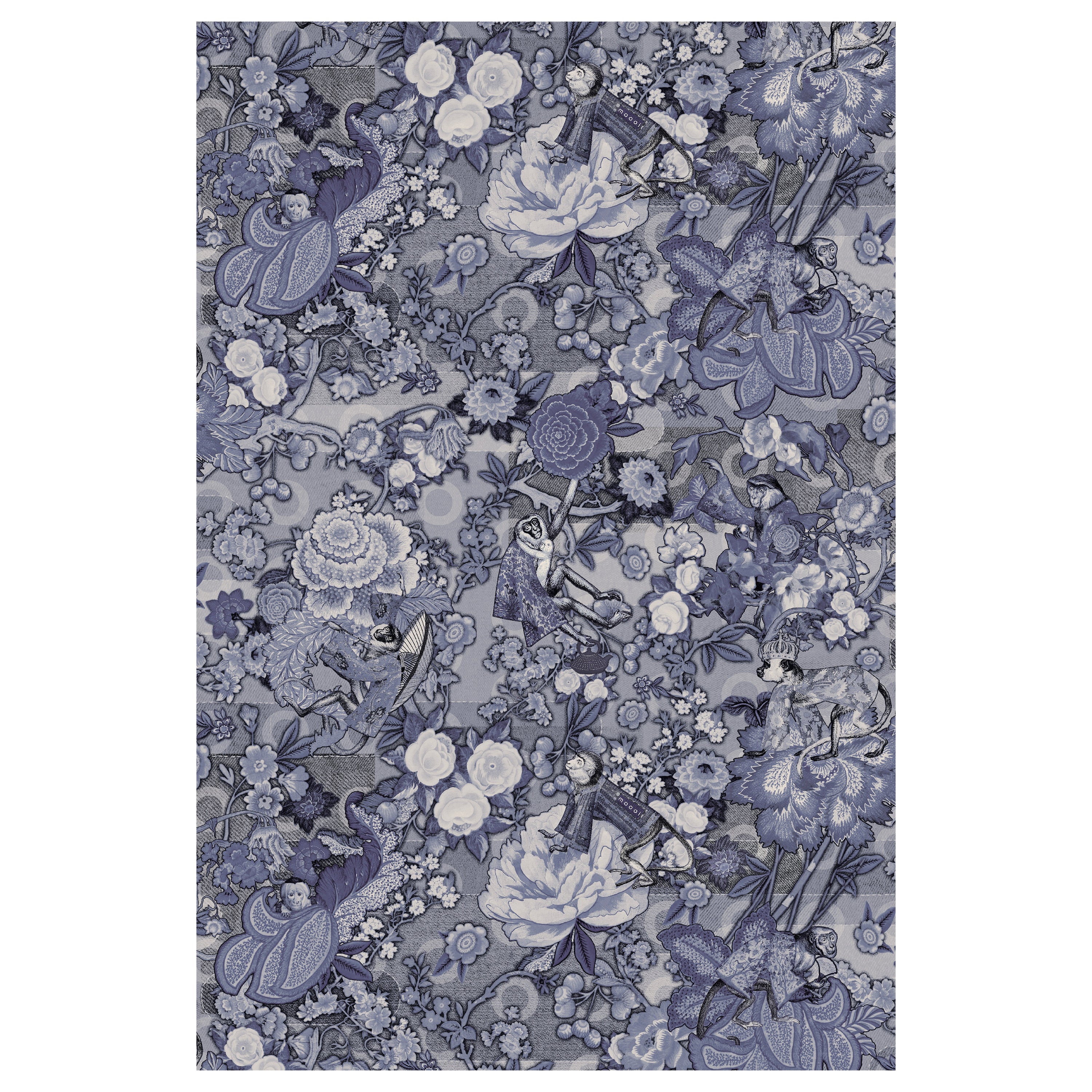 Moooi Small Rendezvous Tokyo Blue Ming Blue Rectangle Rug in Low Pile Polyamide For Sale