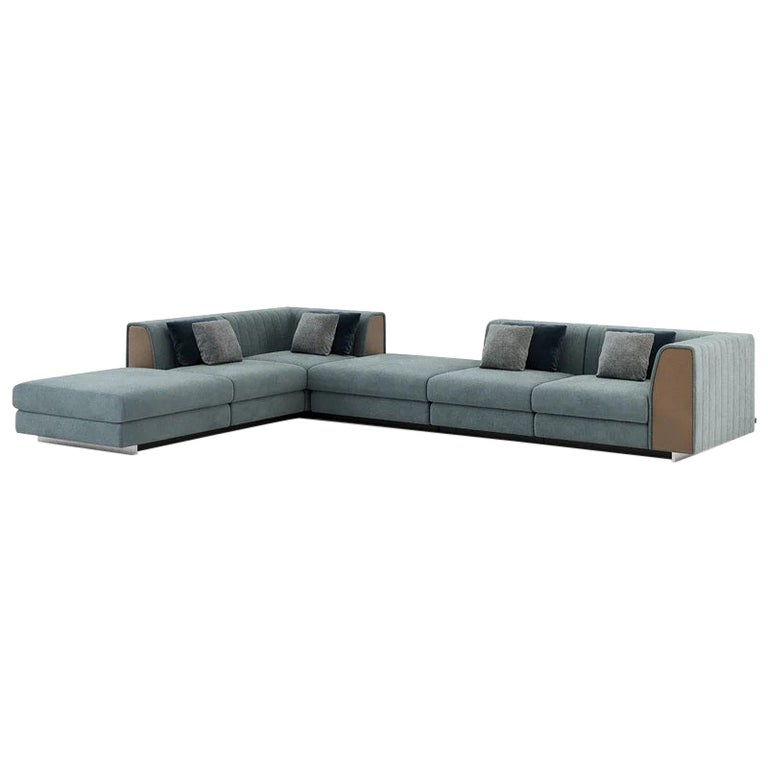 Channel Tufted Sectional Sofa Offered in Custom Velvet Colors For Sale