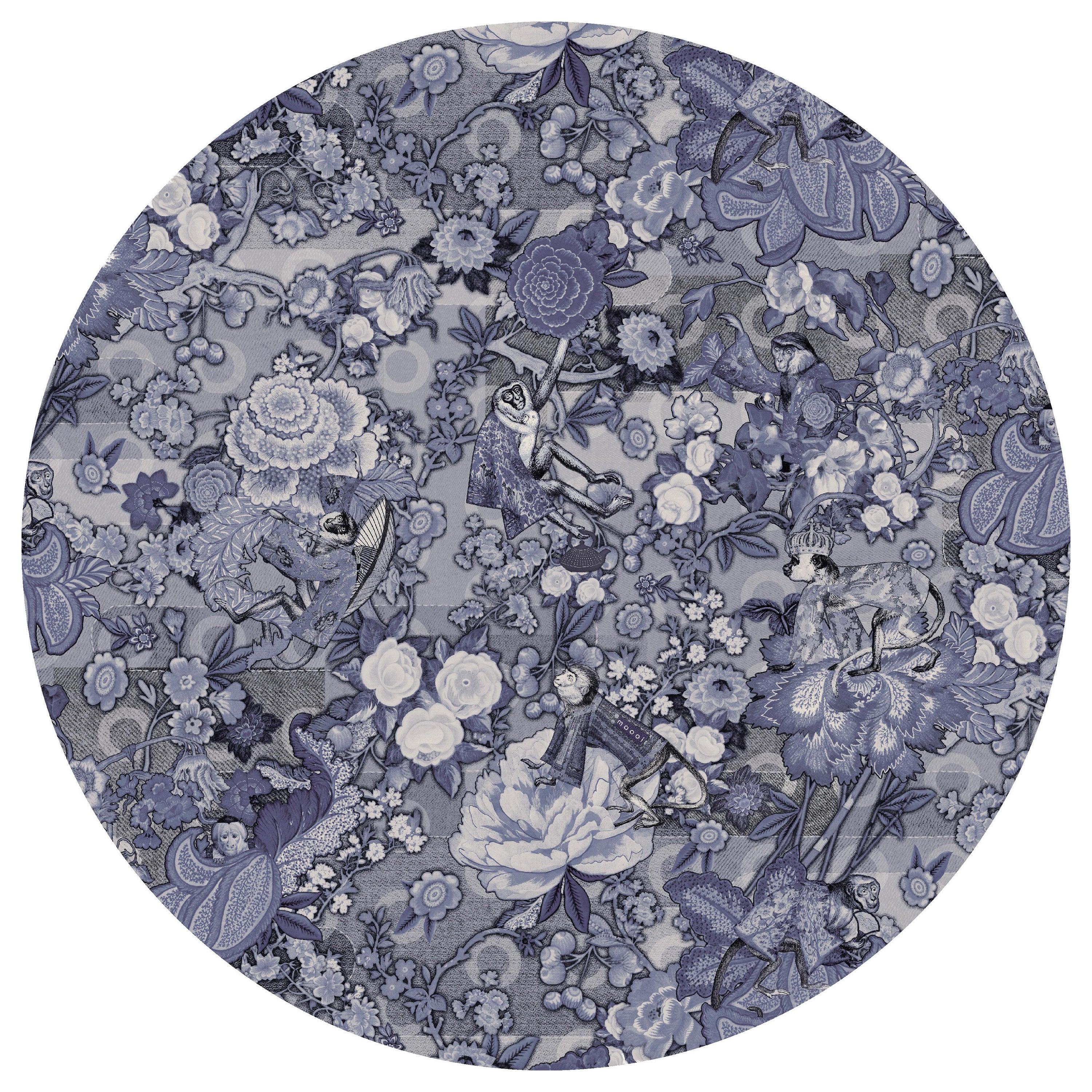 Moooi Small Rendezvous Tokyo Blue Ming Blue Round Rug in Wool For Sale
