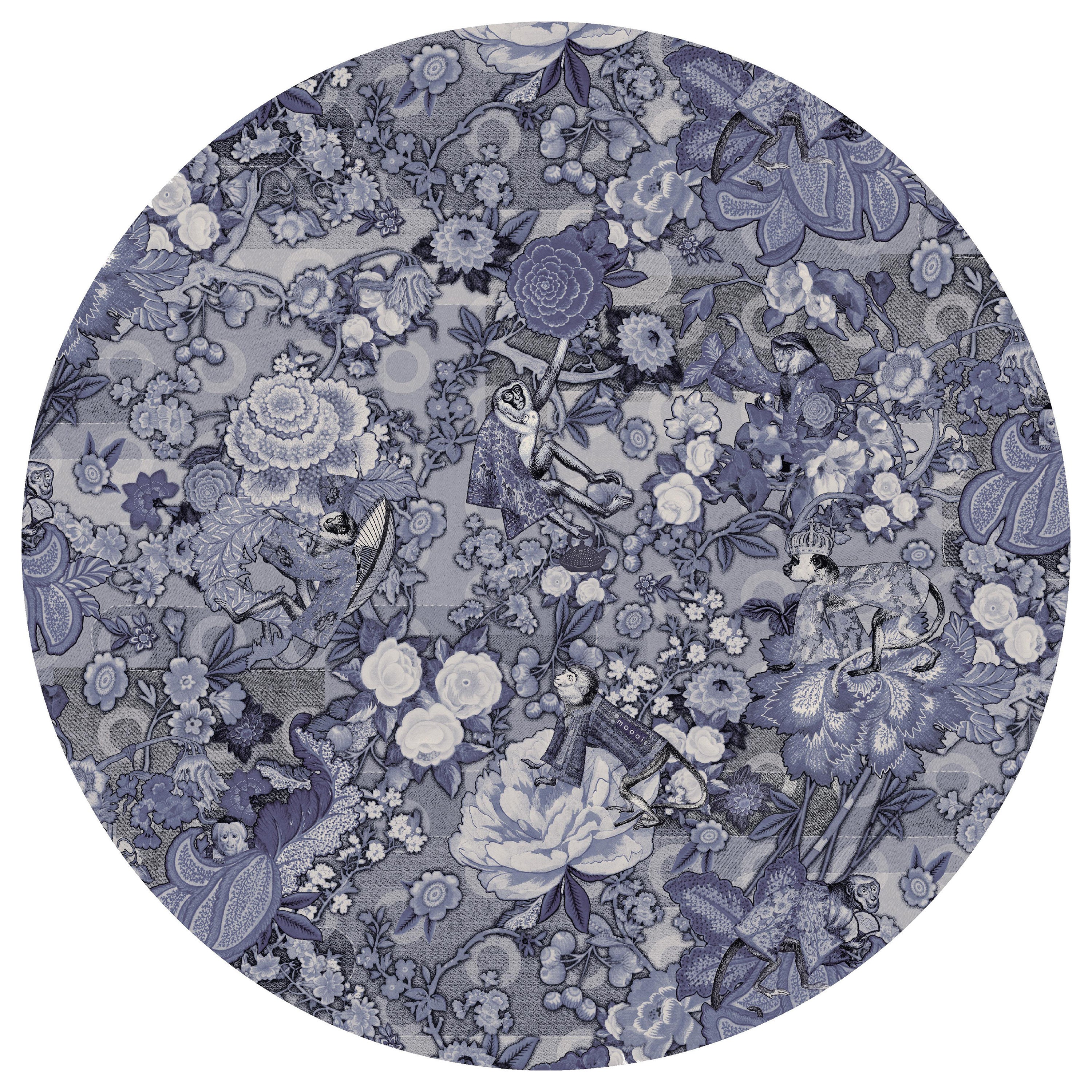 Moooi Kleiner Rendezvous Tokyo Blauer runder Ming-Blauer Teppich aus Wolle