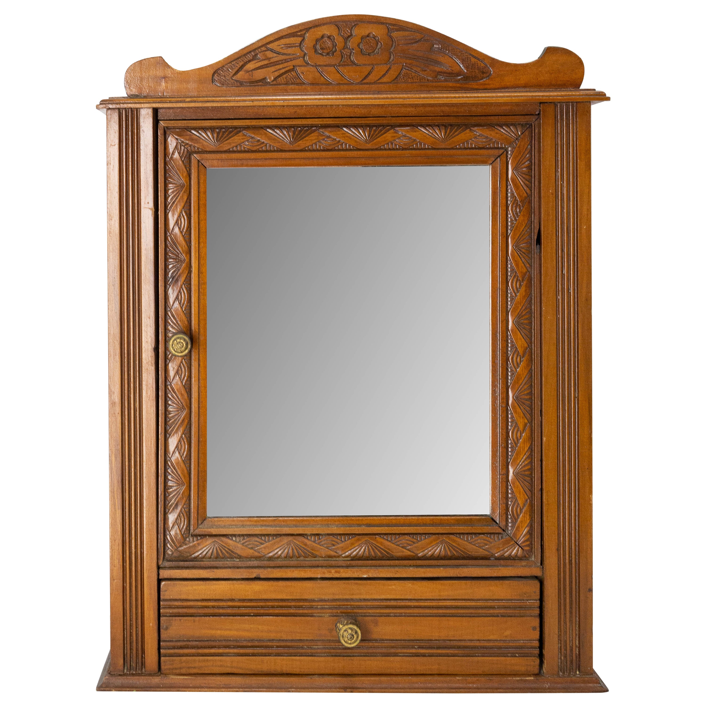 French Art Deco Little Poplar Armoire with Mirror or Wall Cabinet, circa 1930 For Sale