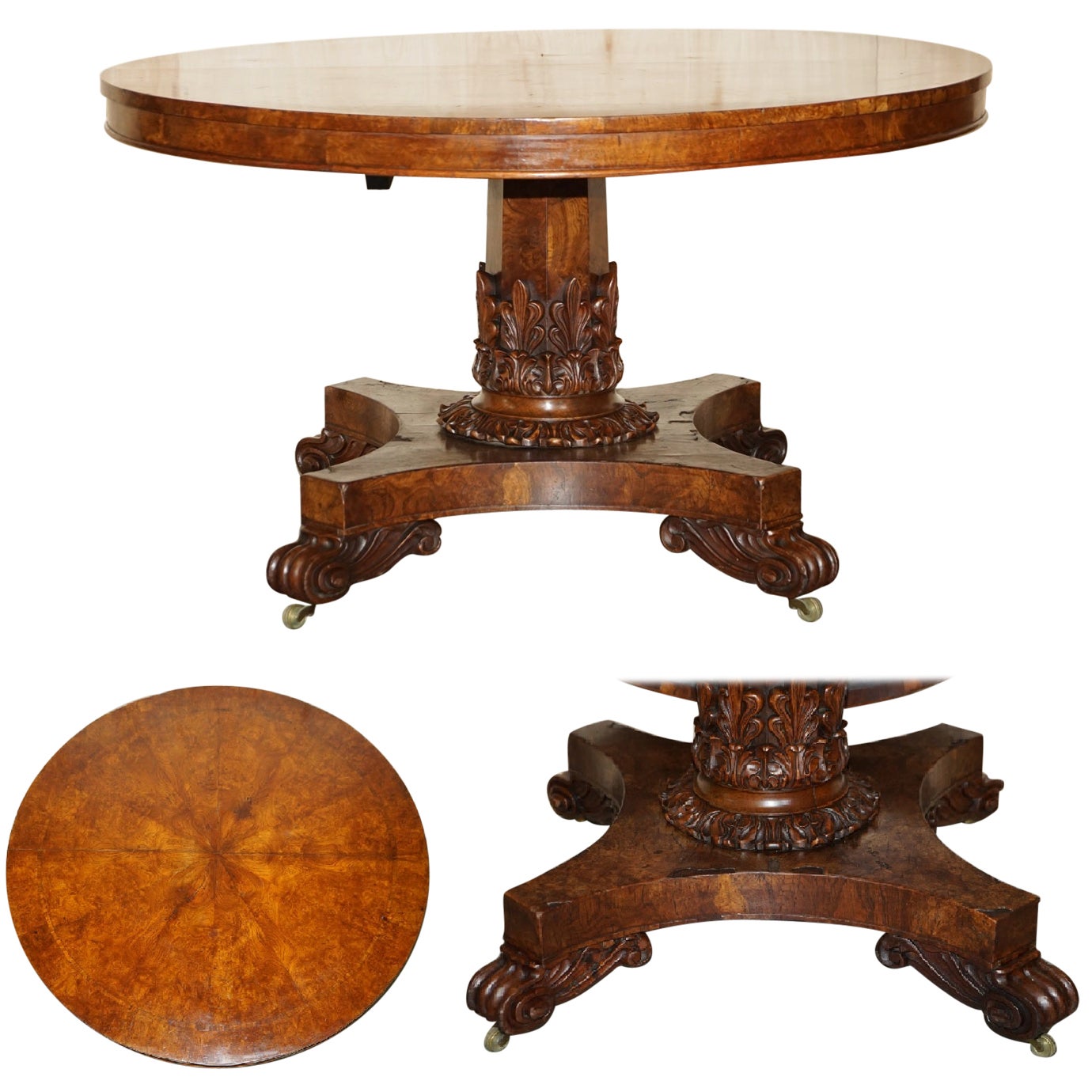 Sublime table d'appoint victorienne en chêne Pollard sculptée à la main datant d'environ 1840