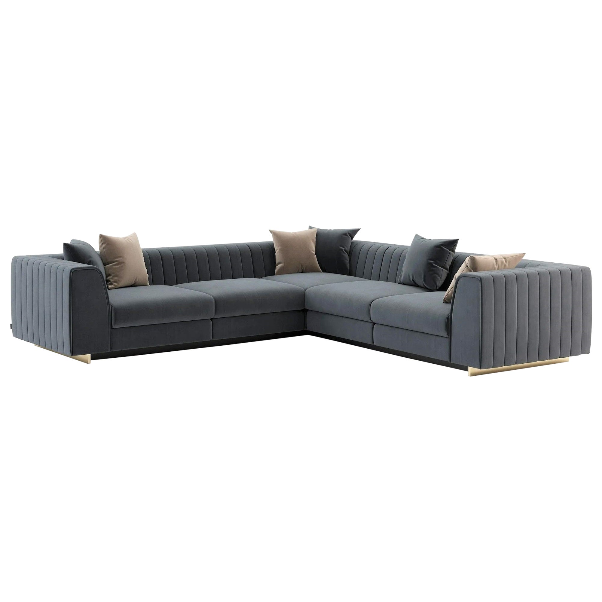 Channel Tufted Sectional Sofa Offered In Custom Velvet Colors For Sale at  1stDibs
