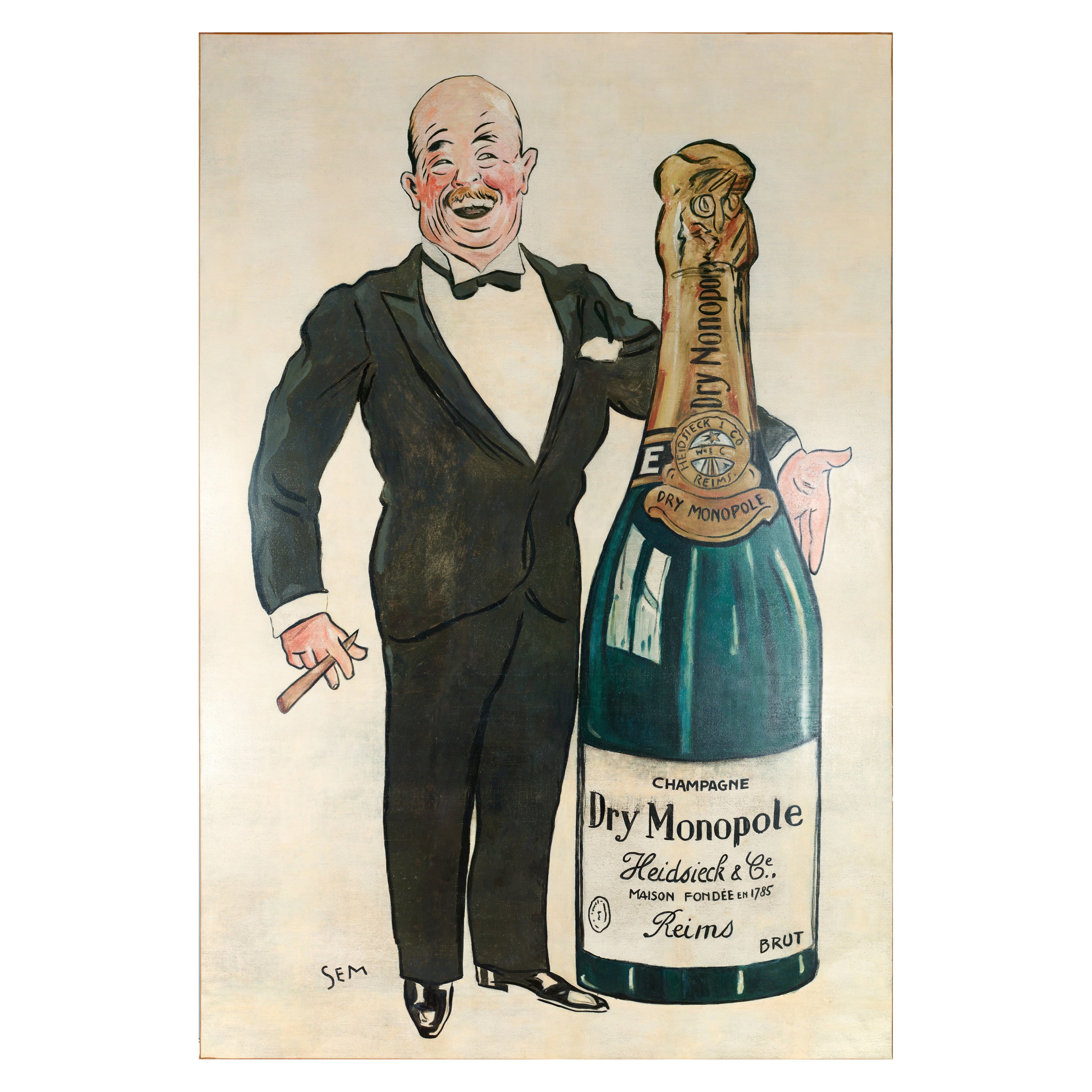 Sem, huile sur toile monumentale Art Déco, Champagne Heidsieck Monopole sec, 1927 en vente