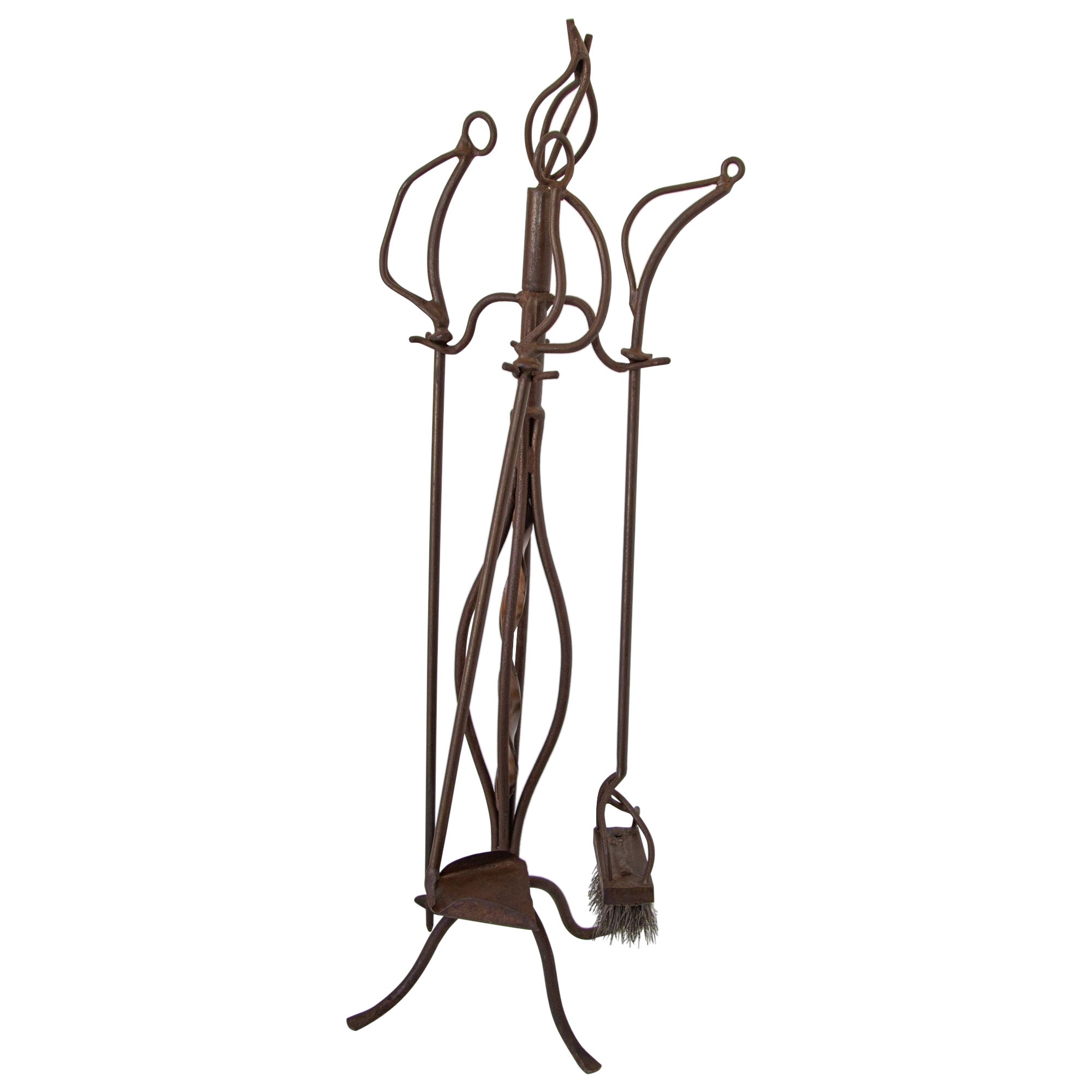 Sculptural Iron Forged Oversized Fire PlaceTools For Sale