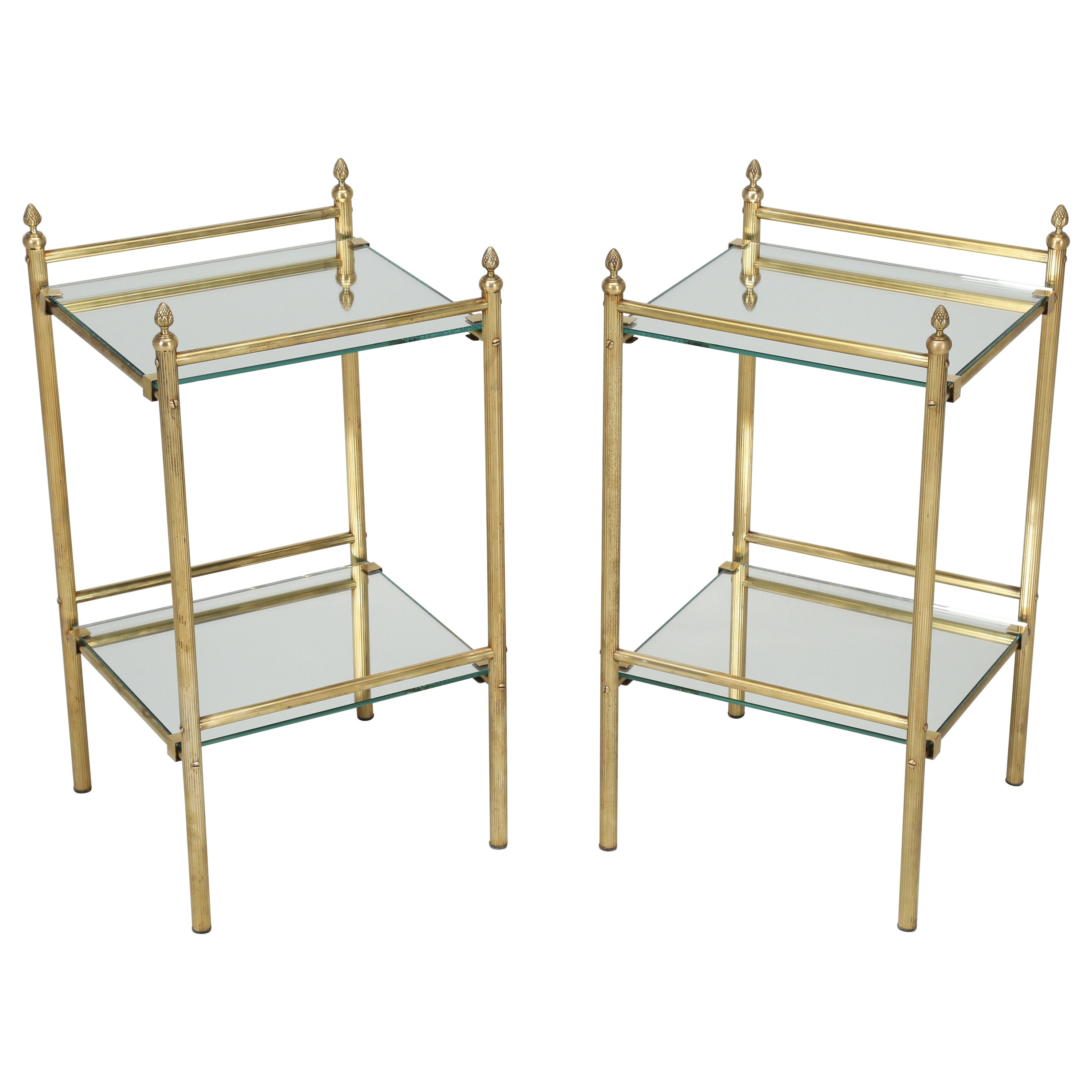 French Mid-Century Modern Matched Pair of Brass and Mirror End Tables C1960's  For Sale