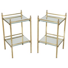 French Mid-Century Modern Matched Pair of Brass and Mirror End Tables C1960's 