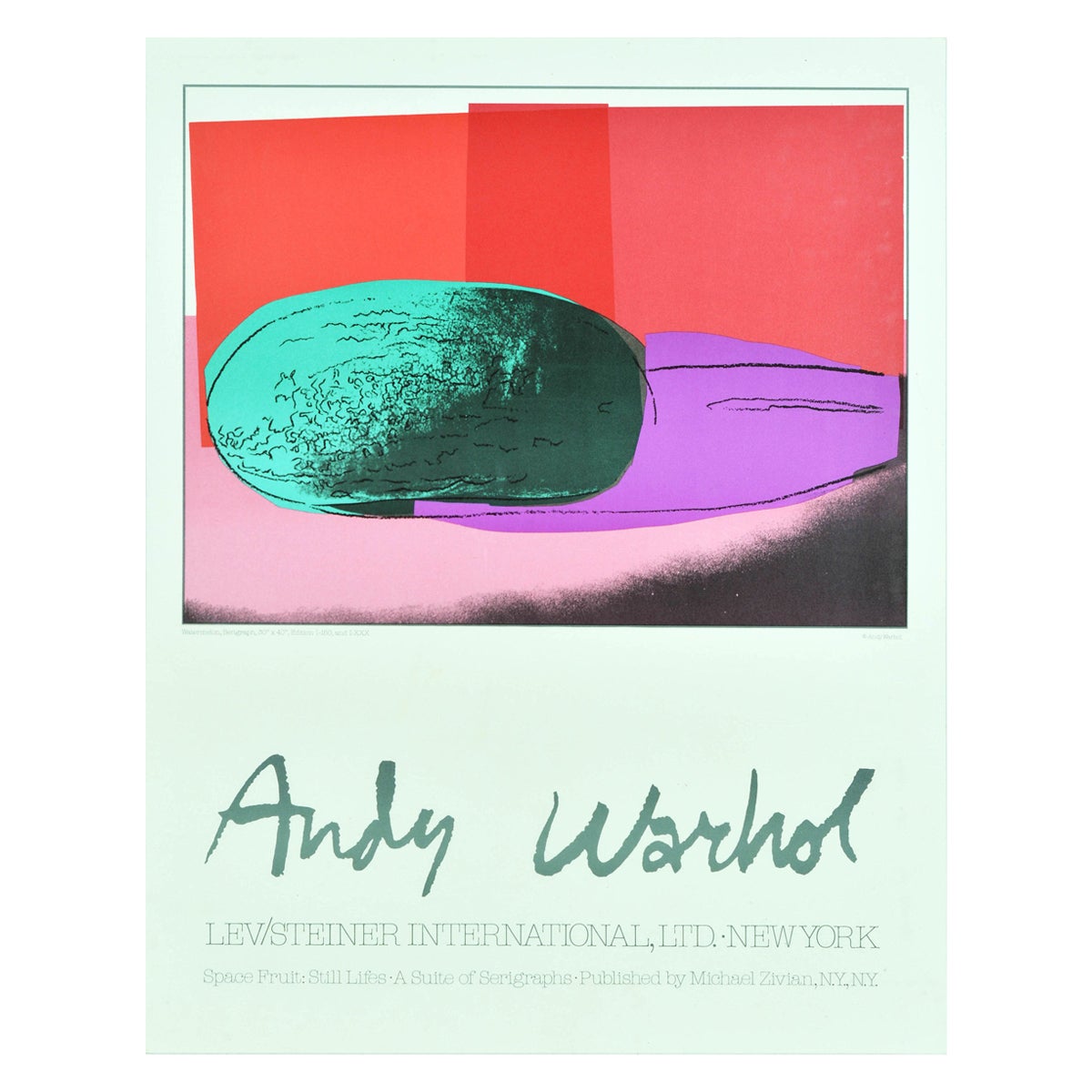 Affiche d'exposition originale Andy Warhol, Fruits de l'espace Pop Art Watermelon
