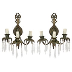 Antique French Bronze Candle Sconces, a Pair