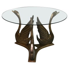 Hollywood Regency Style Glass Top Coffee Table with Brass Swan Base