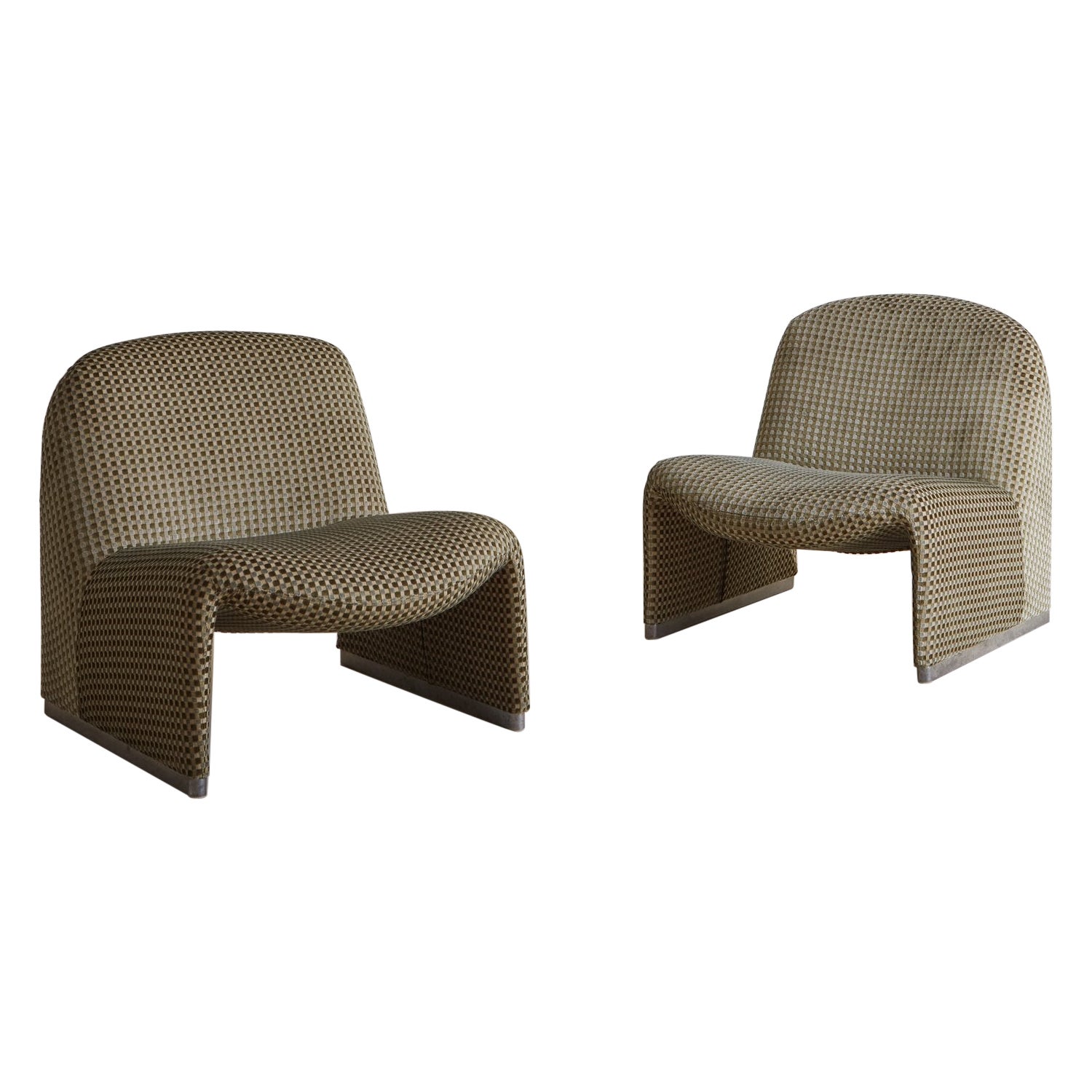 Pair of Alky Chairs in Checkered Green Velvet by Giancarlo Piretti for Castelli