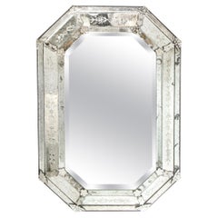 Art Deco Smoked Antiqued Venetian Mirror with Reverse Etching & Chain Beveling