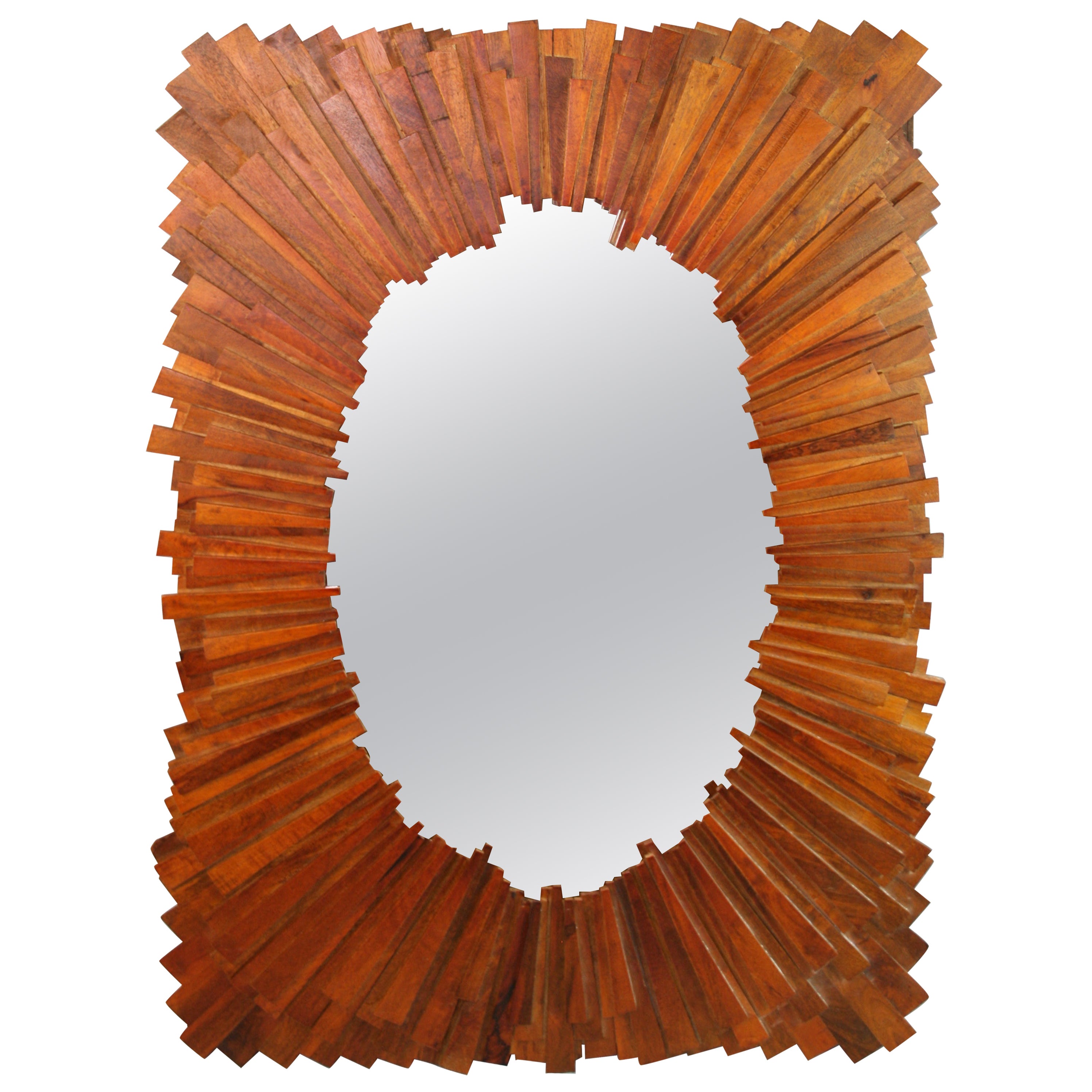 Vintage Oversized Rectangular Wood Sunburst Mirror
