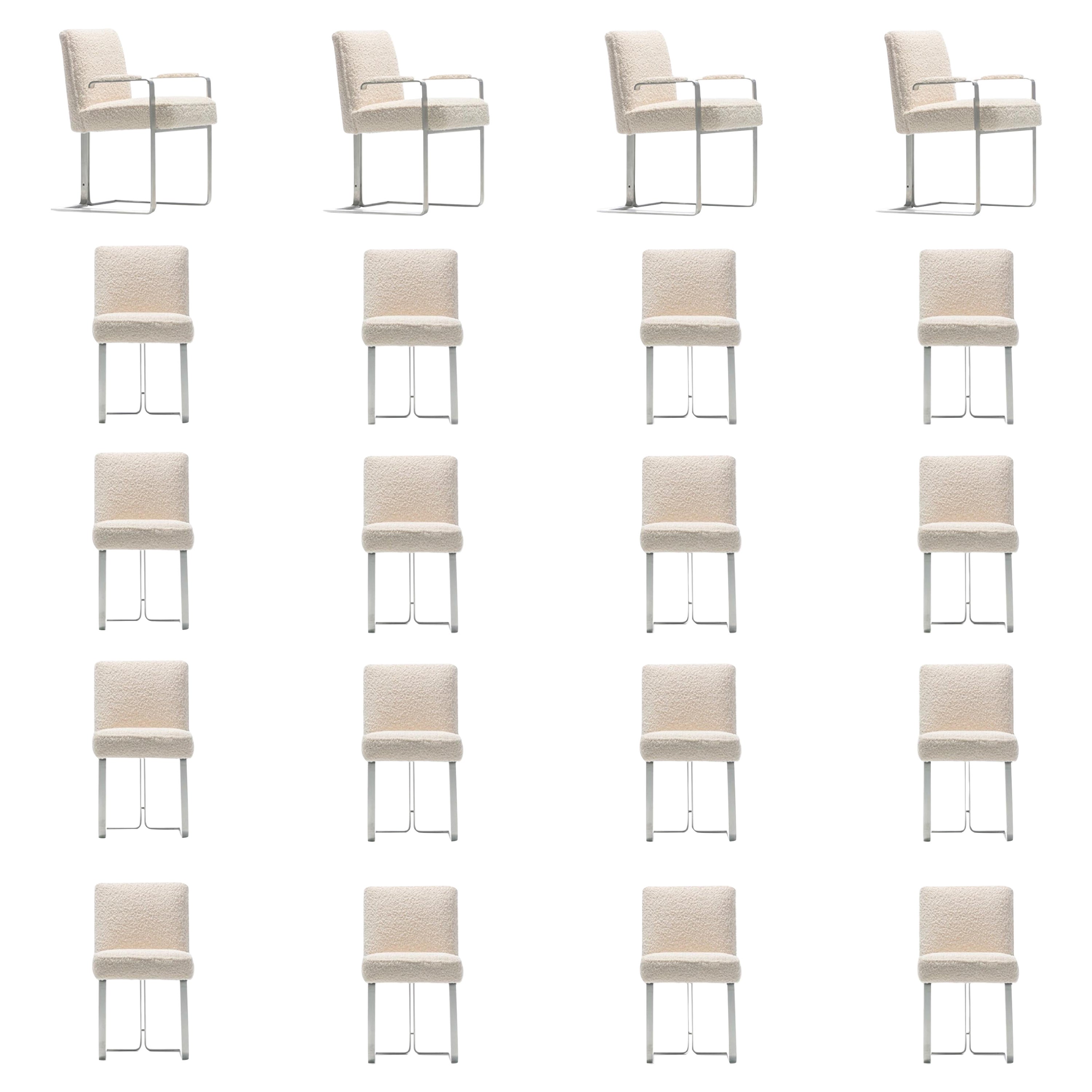 Set of 20 Vladimir Kagan for Kagan-Dreyfuss Steel Dining Chairs in Ivory Bouclé