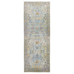 Blaue moderne Sultanabad Handgefertigte Wolle mit Blumenmuster, Moderne