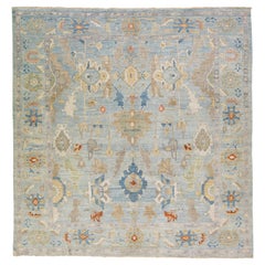 Contemporary Sultanabad Blue Handmade Floral Wool Rug