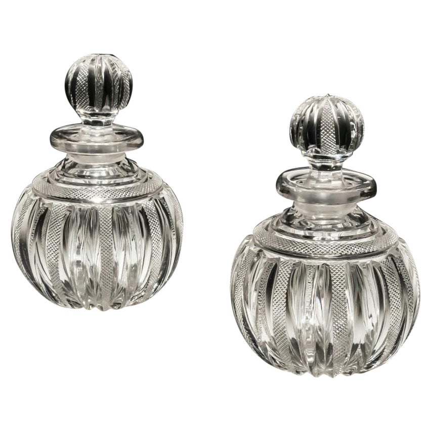 Fine Pair of Regency Pillar and File Cut Glass Scent Bottles For Sale