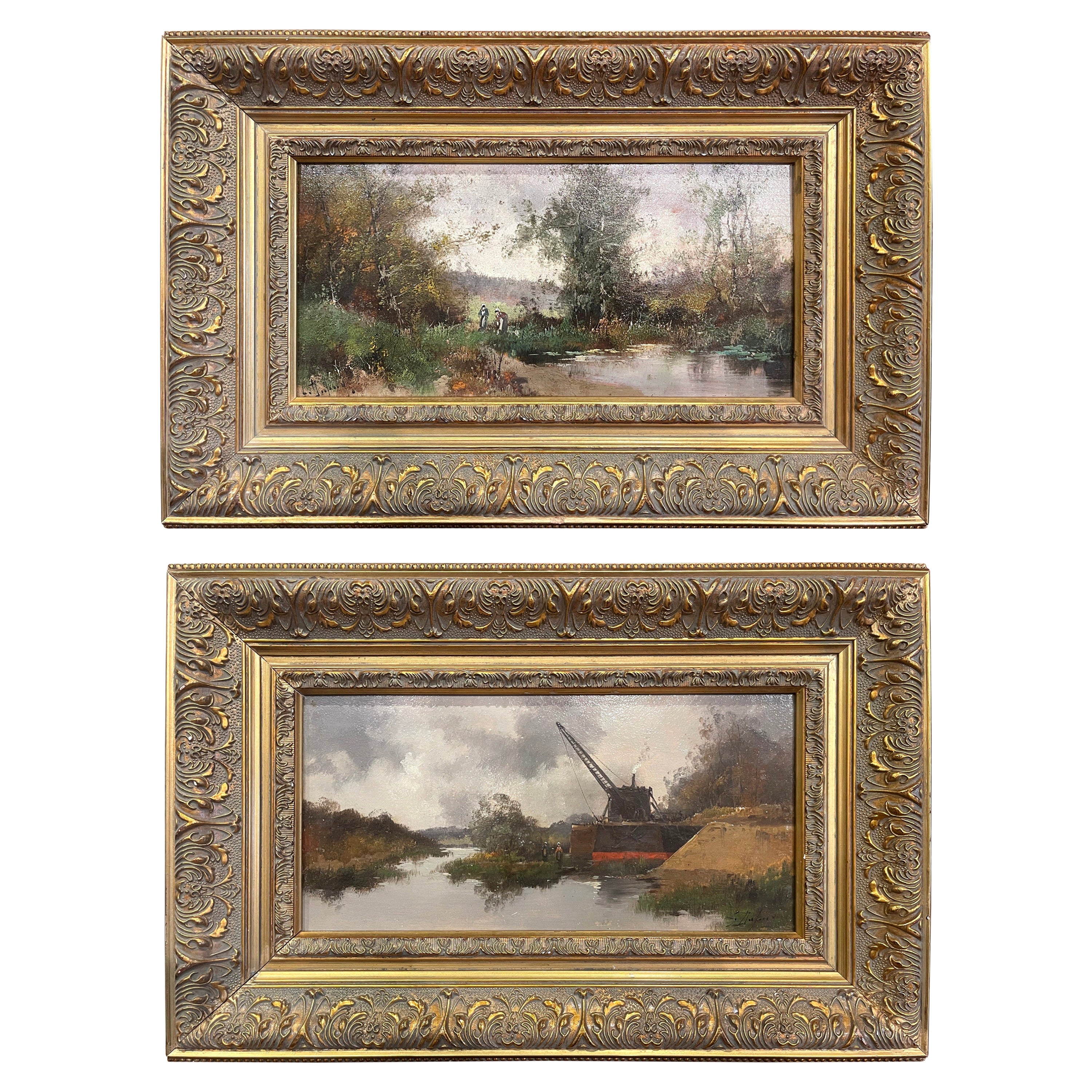 Pair of Framed Oil on Board Paintings Signed Leon Dupuy for E. Galien-Laloue