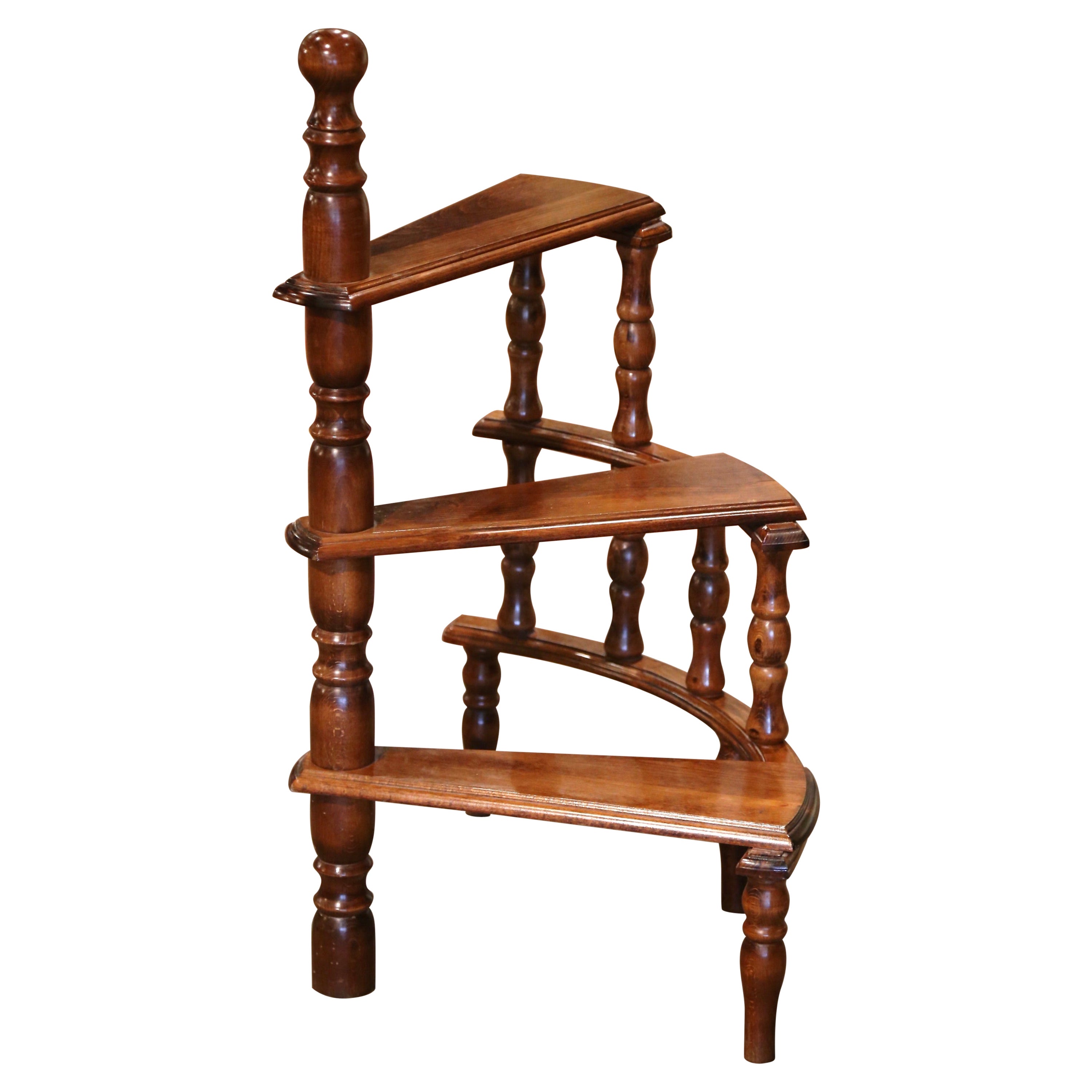 Mid-20th Century French Louis XIII Carved Library Three-Tier Step Ladder For Sale