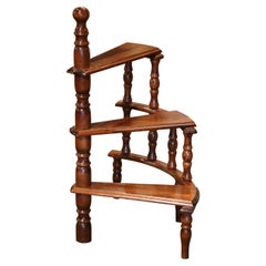 Mid-20th Century French Louis XIII Carved Library Three-Tier Step Ladder