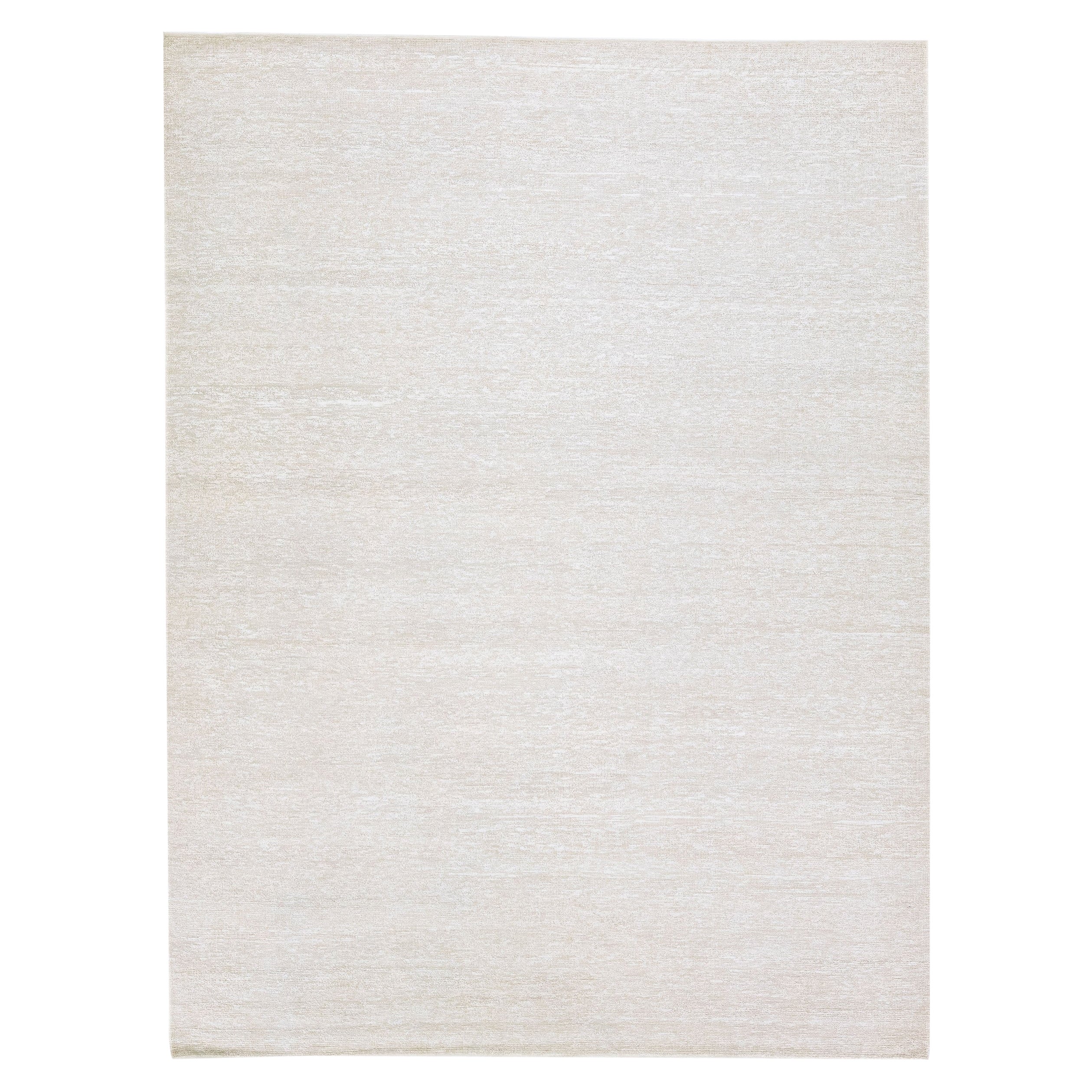 Modern Minimalist Style Handmade Room Size Beige Wool and Silk Rug For