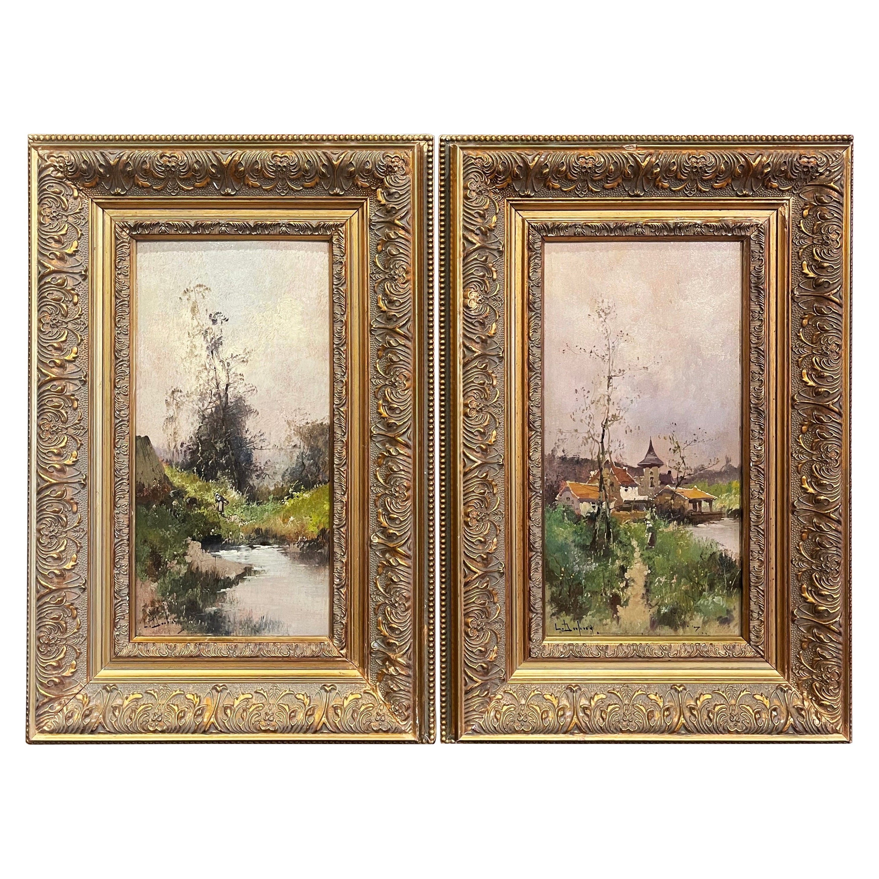 Pair of Framed Oil on Board Paintings Signed L. Dupuy for Eugene Galien-Laloue