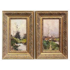 Antique Pair of Framed Oil on Board Paintings Signed L. Dupuy for Eugene Galien-Laloue