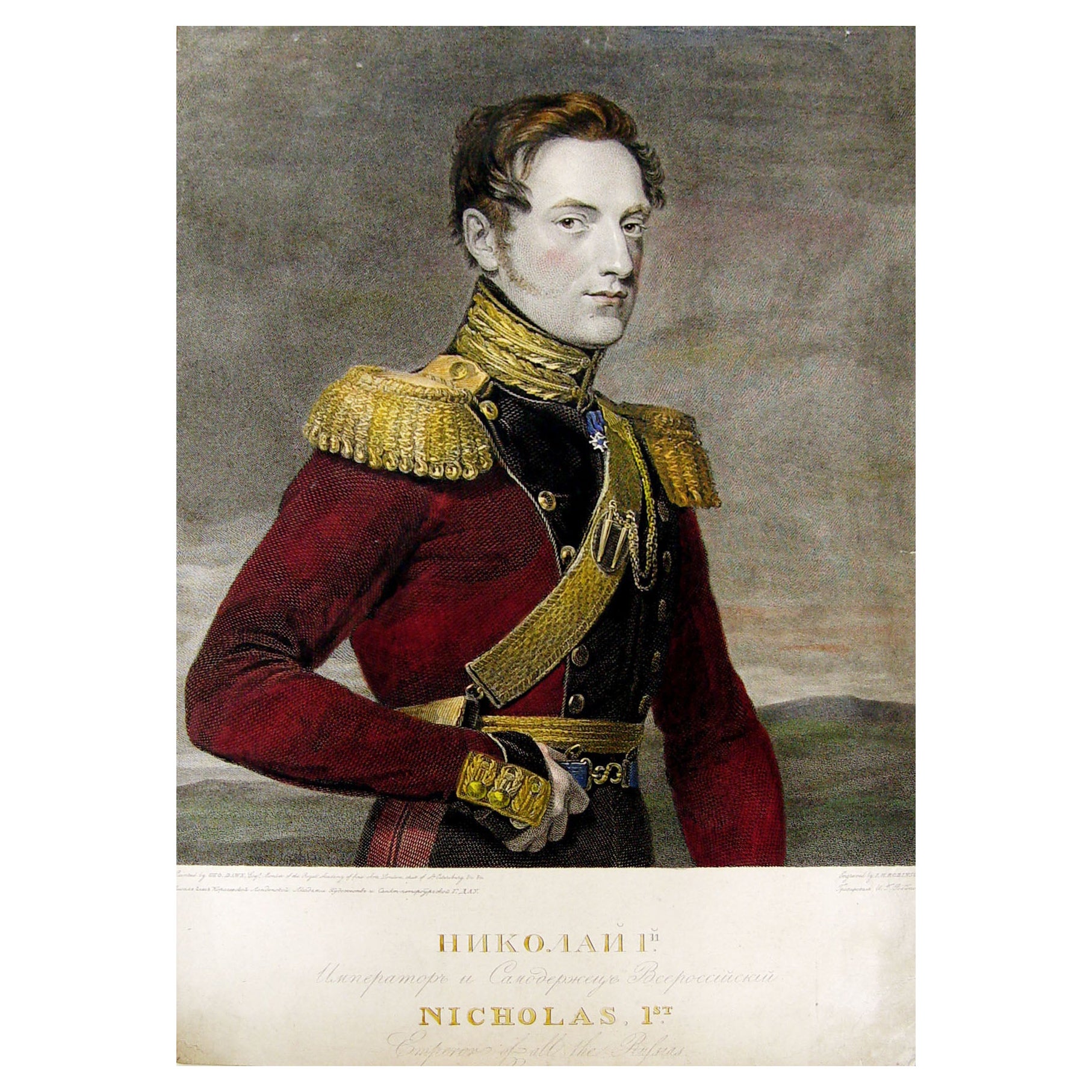 1826 Nicholas I Emperor of Russia Hand Colored Engraving For Sale