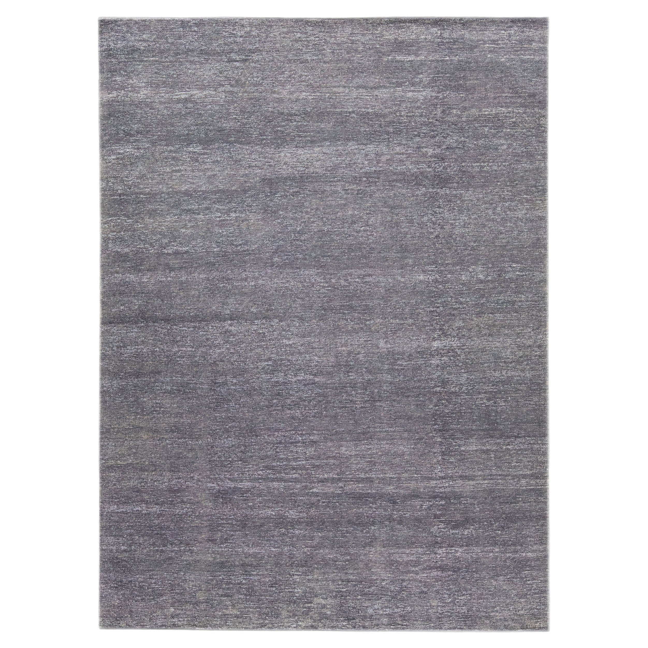 Modern Minimalist Handmade Ivory Room Size Wool and Silk Rug For Sale