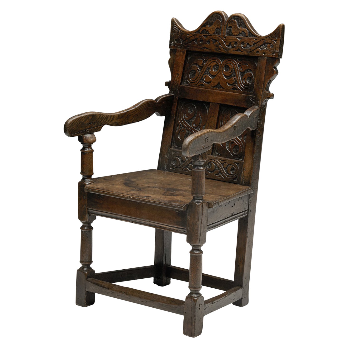 17th Century Carved Oak Armchair, England, 17th Century