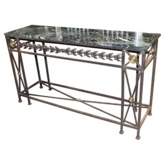 Very Heavy Custom-Made Steel Brass French Made Verdi Marble Directoire Console