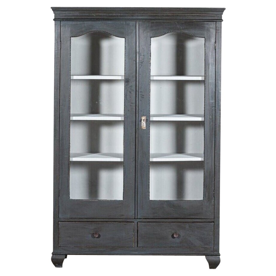 19thC French Ebonised Glazed Display Cabinet For Sale