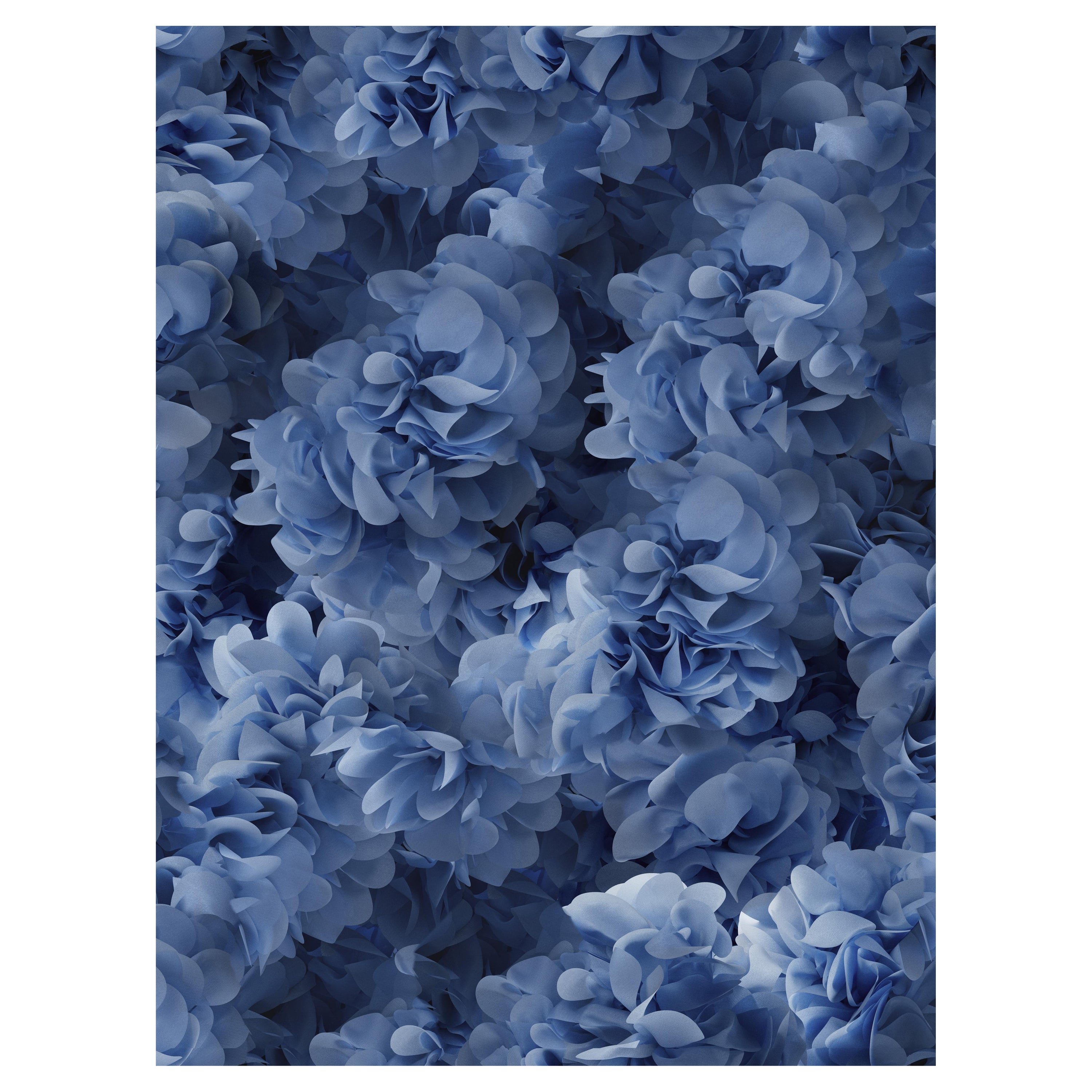 Moooi Large Hortensia Blue Rectangle Rug in Wool with Blind Hem Finish For Sale