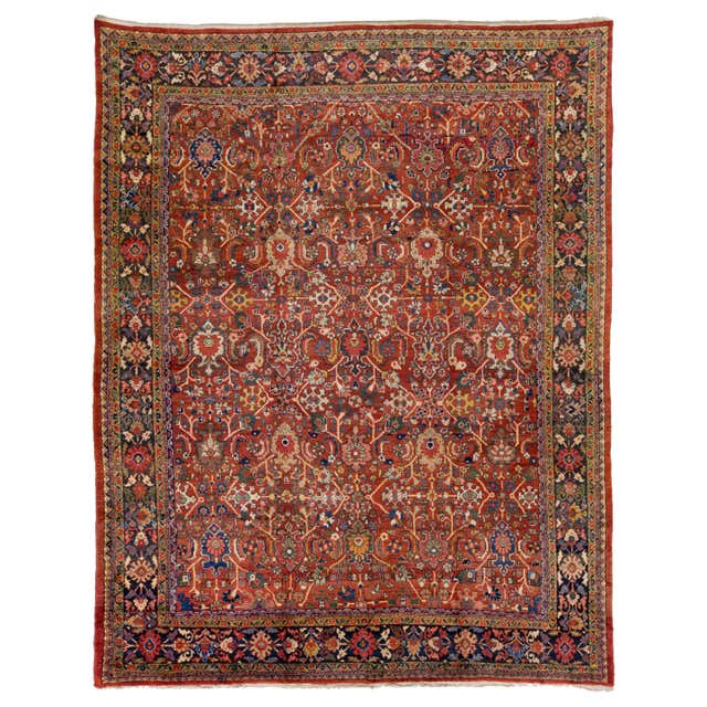 Rust Handmade Antique Persian Mahal Square Wool Rug With Allover Motif ...