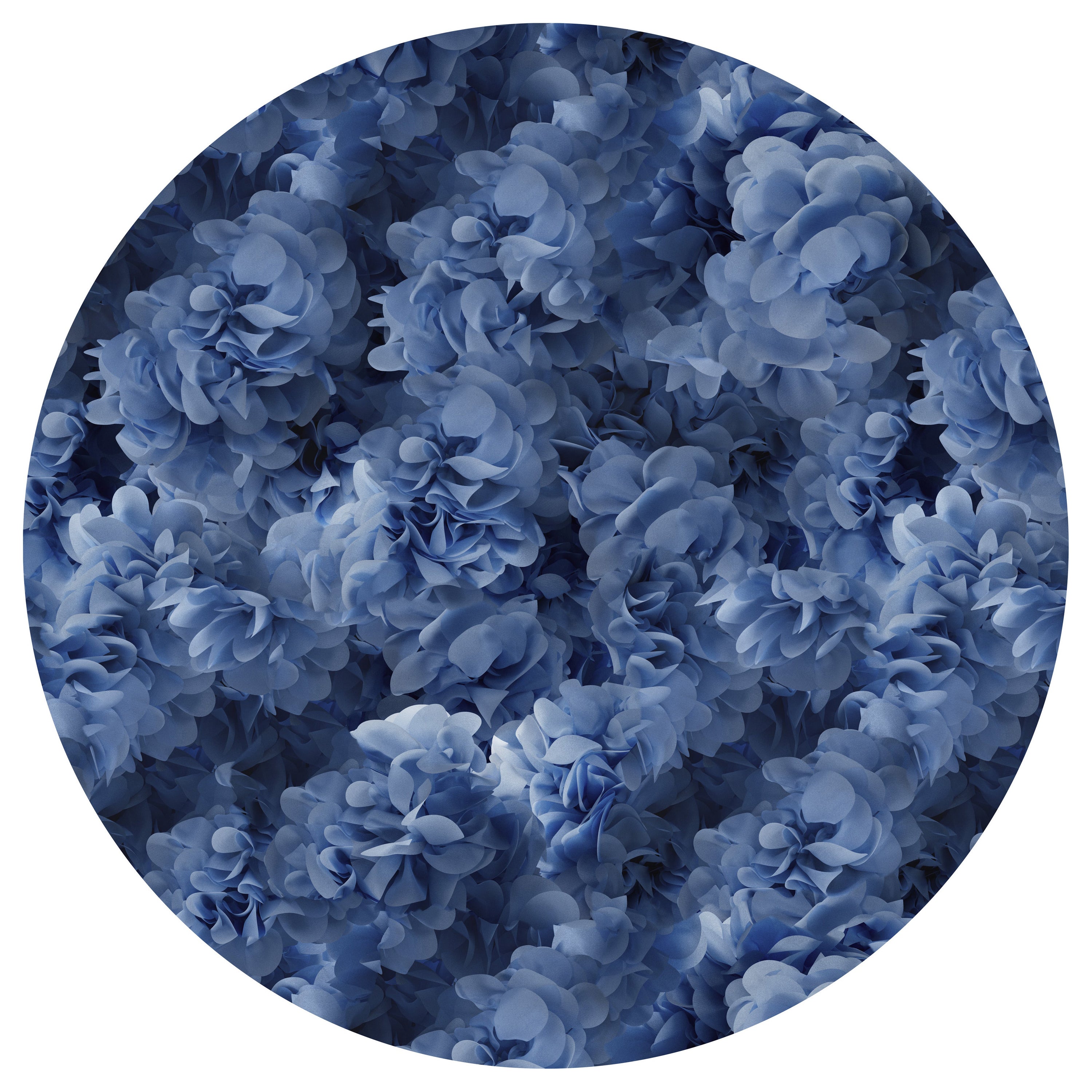 Moooi Small Hortensia Blue Round Rug in Wool with Blind Hem Finish For Sale