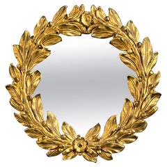 Vintage Mario Buatta, Mid-Century Modern, Small Round Mirror, Giltwood, Italy, 1970s