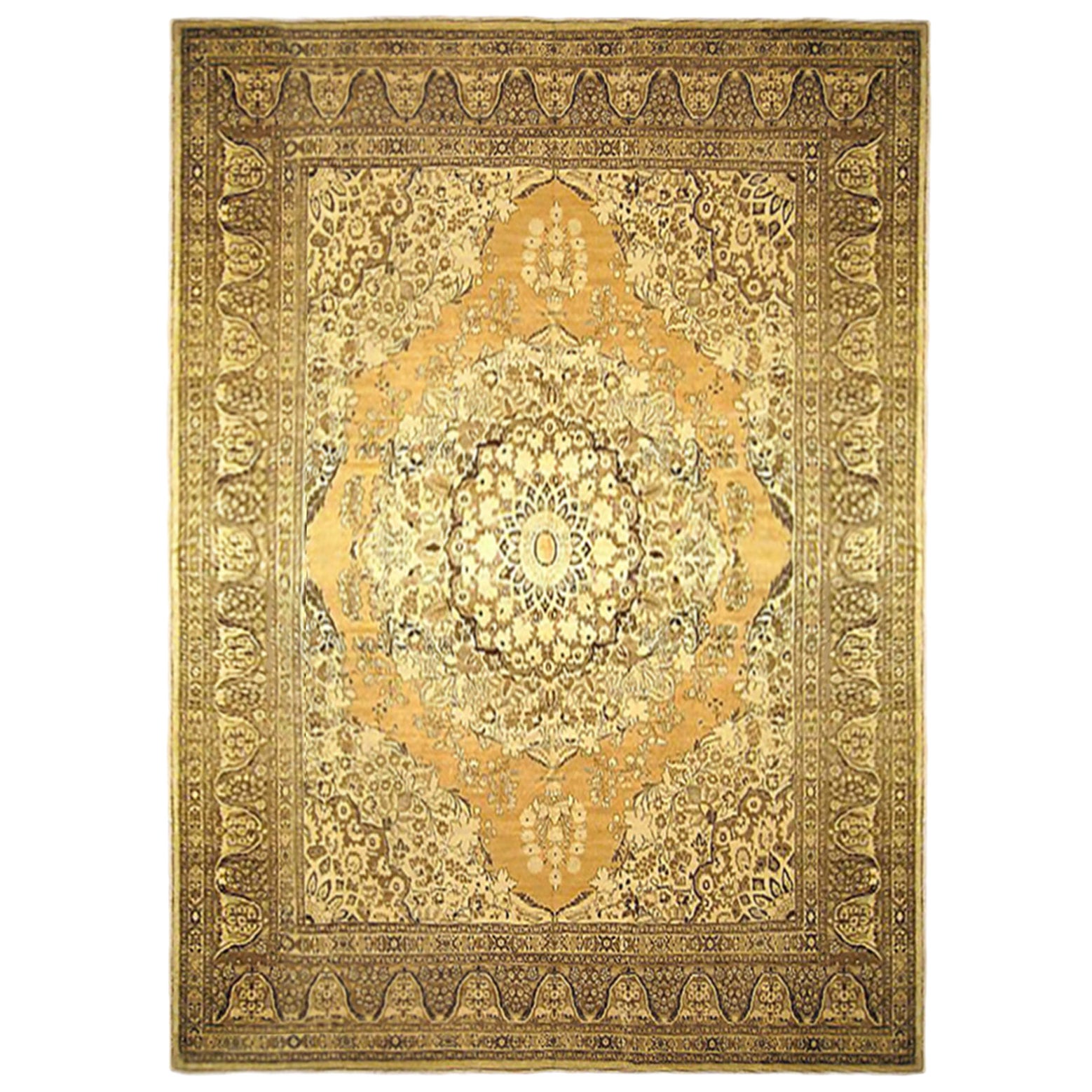 Antique Persian Tabriz Oriental Carpet in Room Size with Central Medallion For Sale