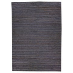 Tapis moderne en jute et coton à texture naturelle tissé à la main, de couleur gris-onyx