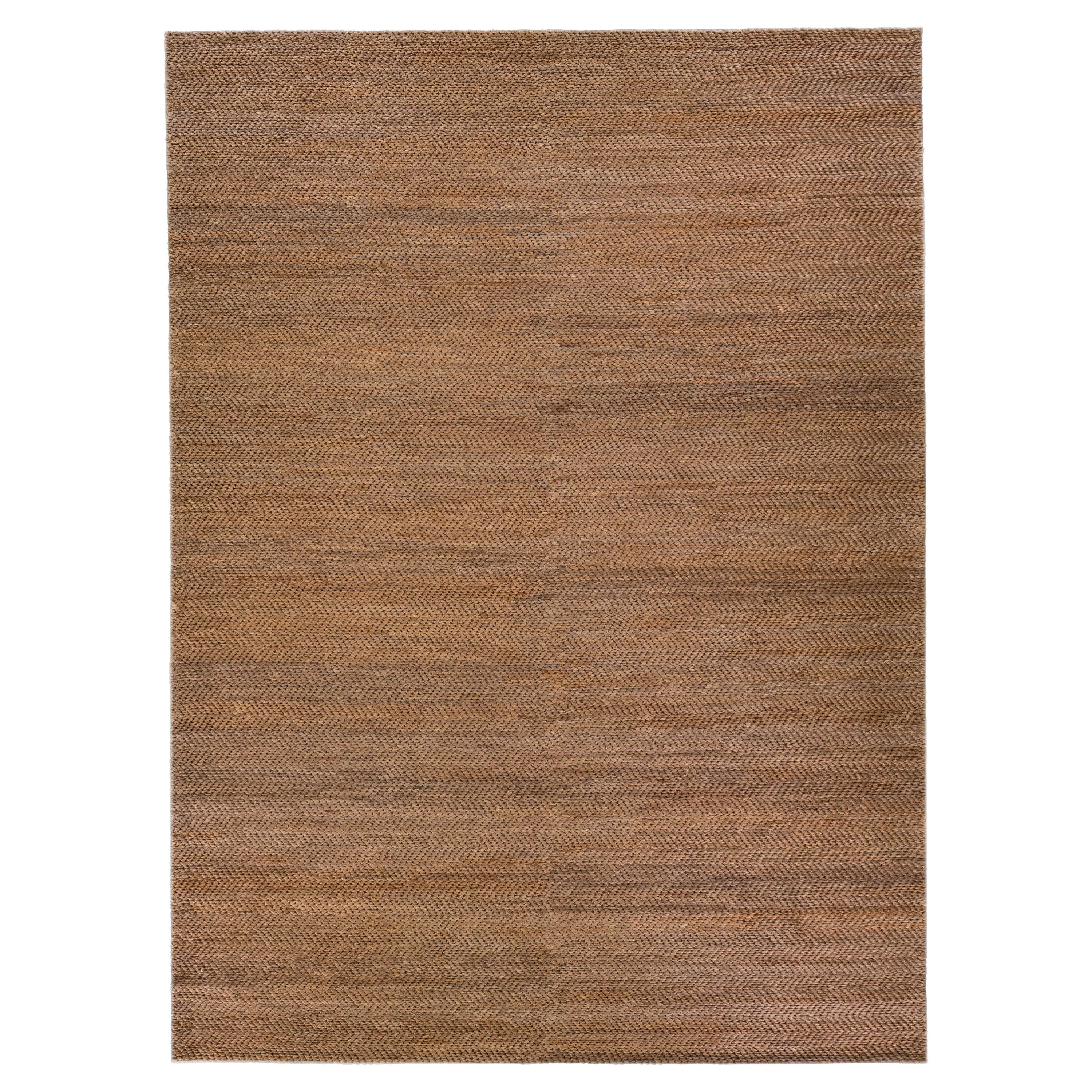 Modern Natural Texture Hand Woven Brown Jute & Cotton Area Rug For Sale