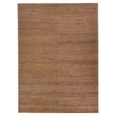 Tapis moderne de zone en jute et coton marron à texture naturelle tissé à la main