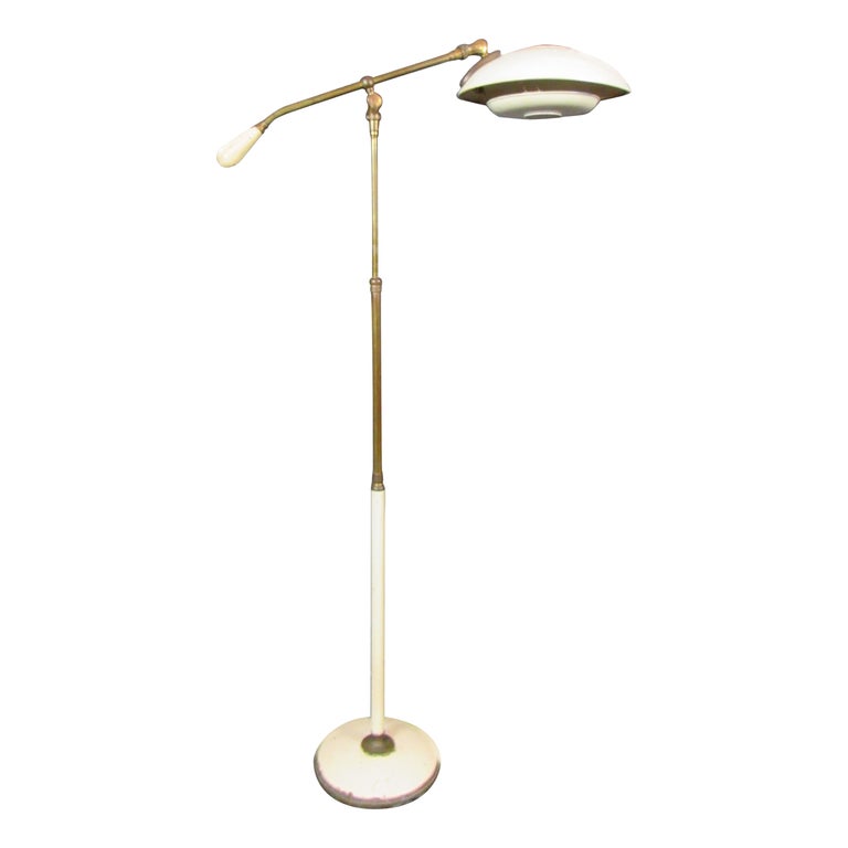 Vintage White Italian Adjustable Brass Floor Lamp For Sale at 1stDibs