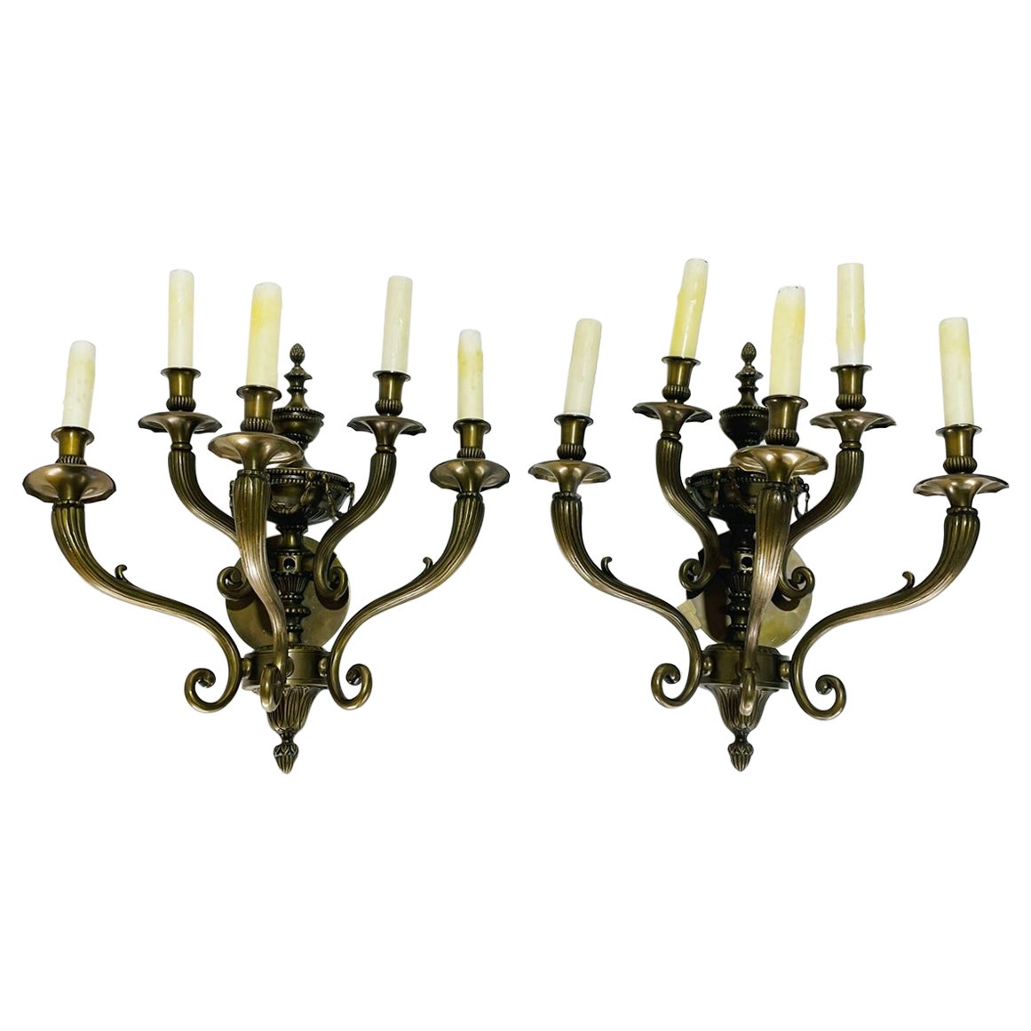 Pair of Neoclassical Style Wall Sconces in Solid Bronze For Sale