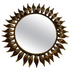 Spanish Gilt Metal Round Sunburst Mirror