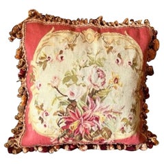 Large Aubusson Floral Pillow with Tassel Fringe