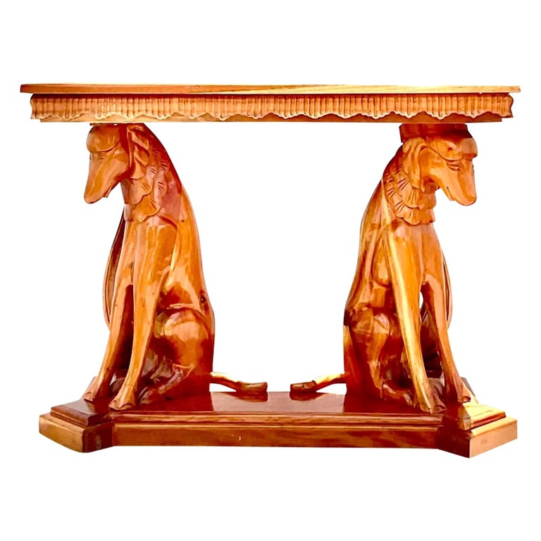 Vintage Boho Carved Dog Console Table at 1stDibs