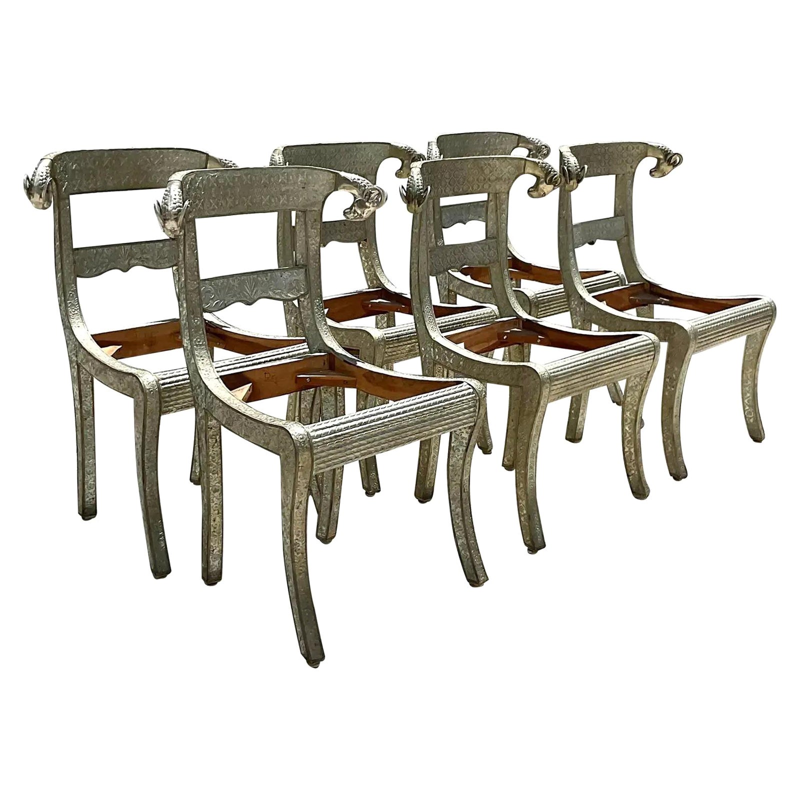 Vintage Regency Ram’s Head Anglo Indian Wedding Chair, Set of Six