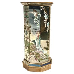 Vintage Regency Eglomise Reverse Hand Painted Mirrored Pedestal