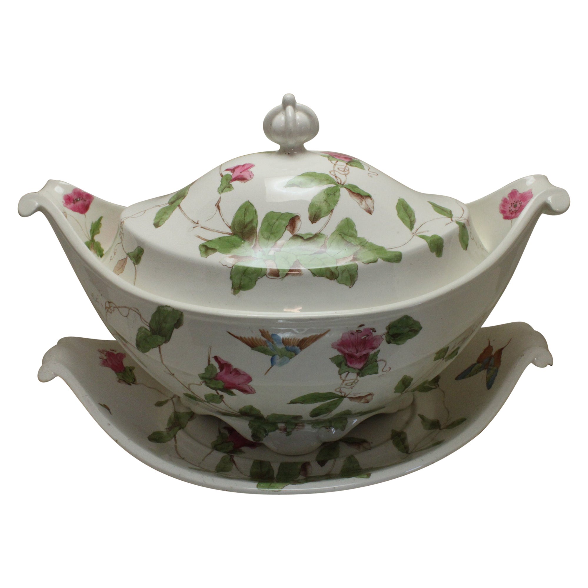 Large Copeland Hand Coloured Lidded Tureen on Stand