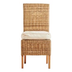 Handwoven Malawi Cane Dining Chair in Closed Weave with White Linen Cushion